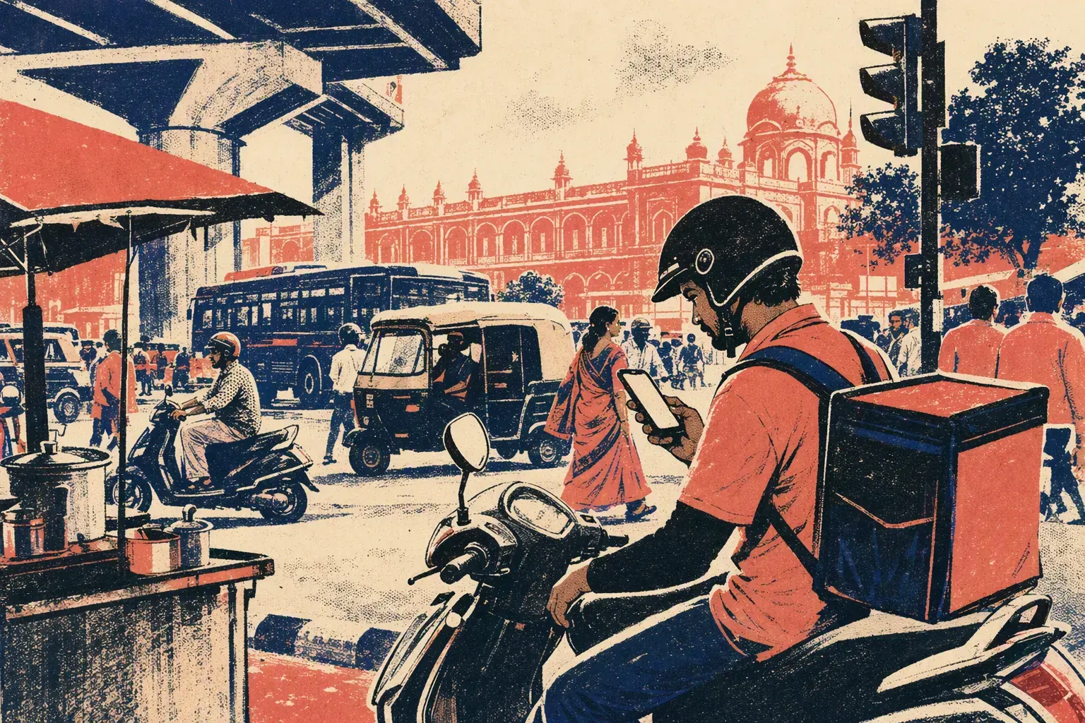 Delivery scooter in city