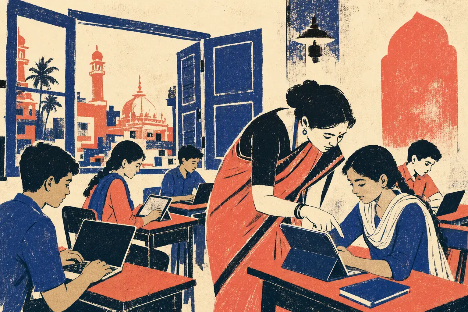 Students in classroom with digital learning