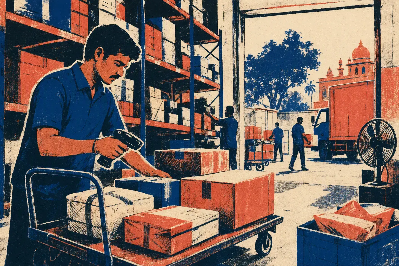 Logistics warehouse with packages