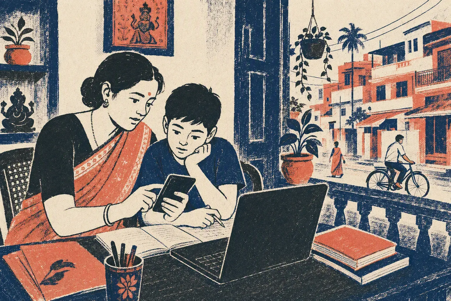 Student with laptop learning