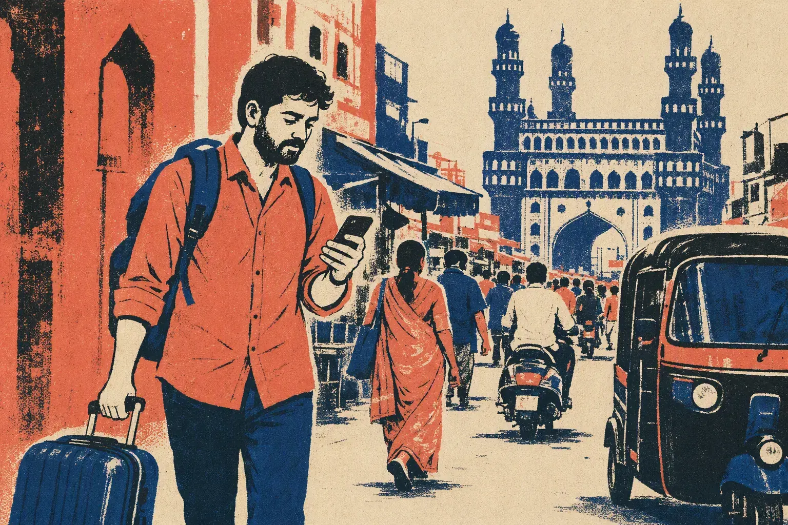Tourist using phone while travelling