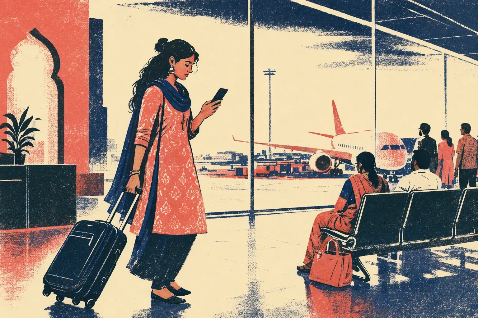Traveller with luggage at airport