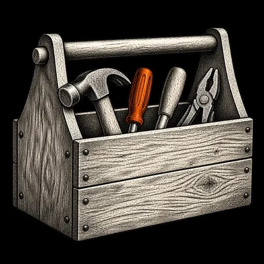 engraving of a wooden toolbox