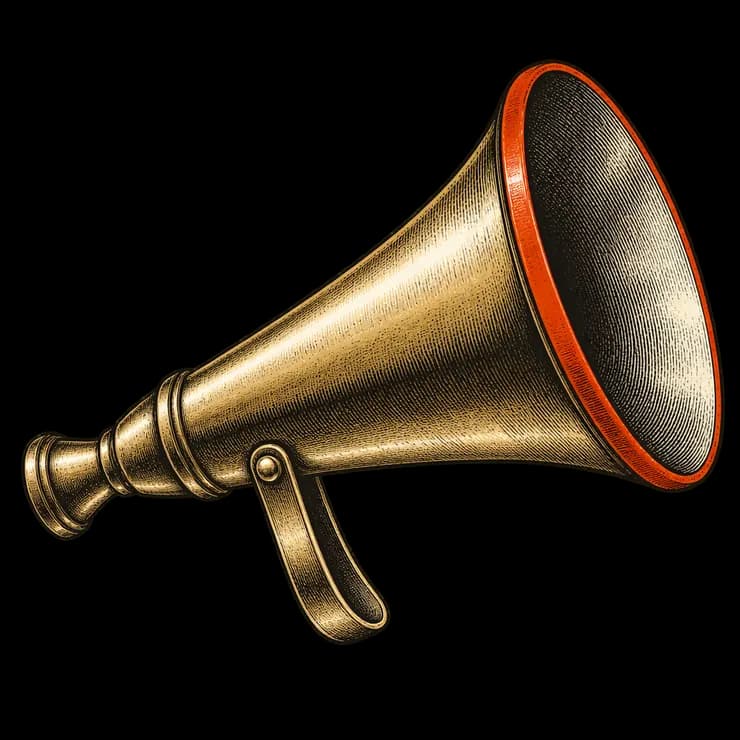 engraving of a small brass megaphone