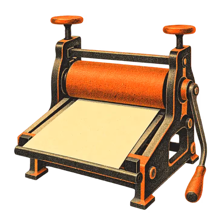 A risograph-style print press with blank paper frames