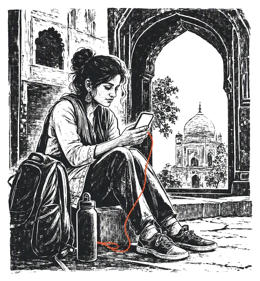 Tourist using phone while travelling