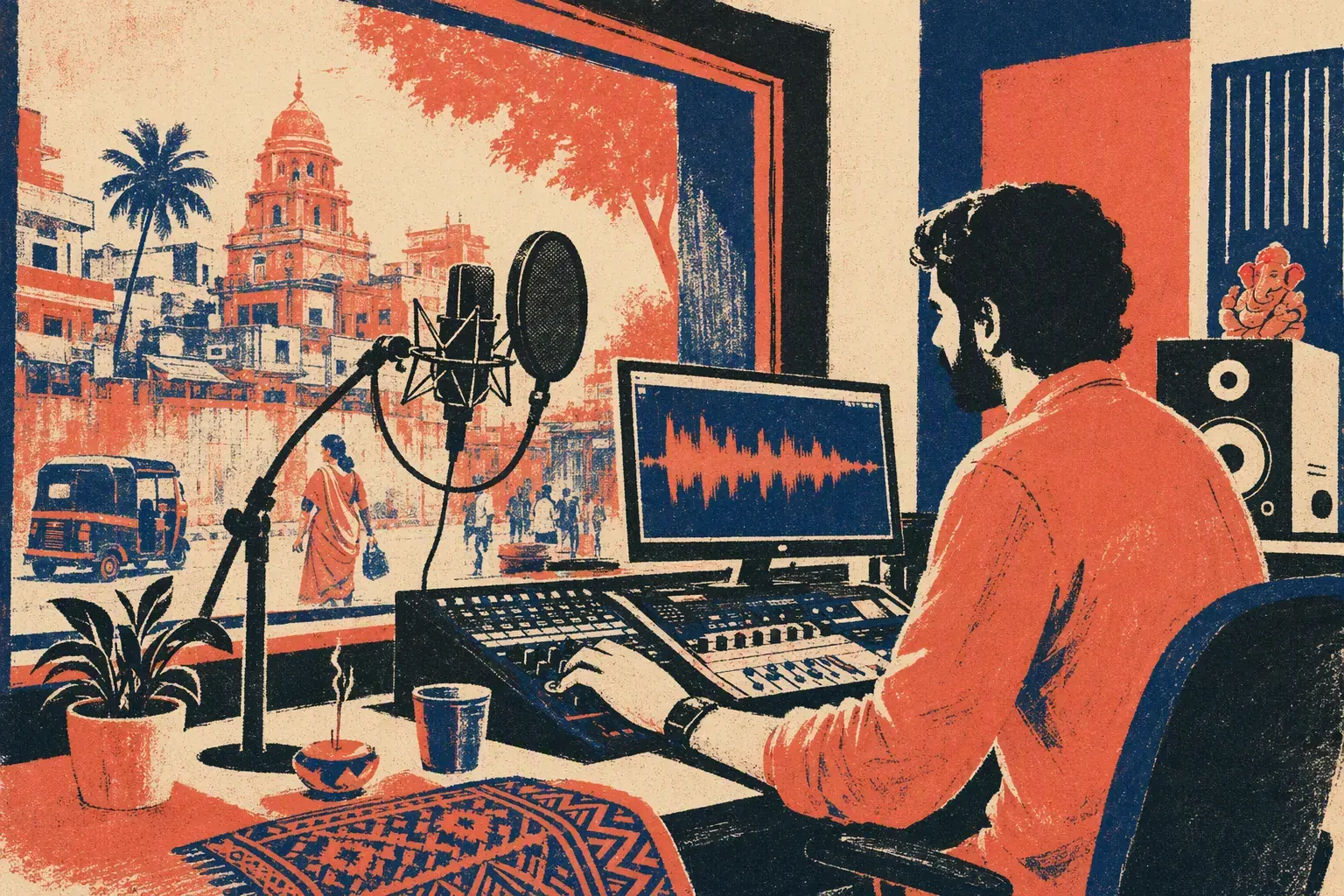 Audio studio with microphone for voice synthesis